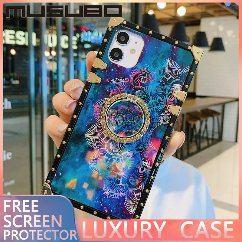 

MUSUBO Shockproof Square Case For iPhone 12 11 PRO MAX XSMAX XR 6 7 8 PLUS SE Phone Case Blu Ray Cover Silicone Soft Case Coque