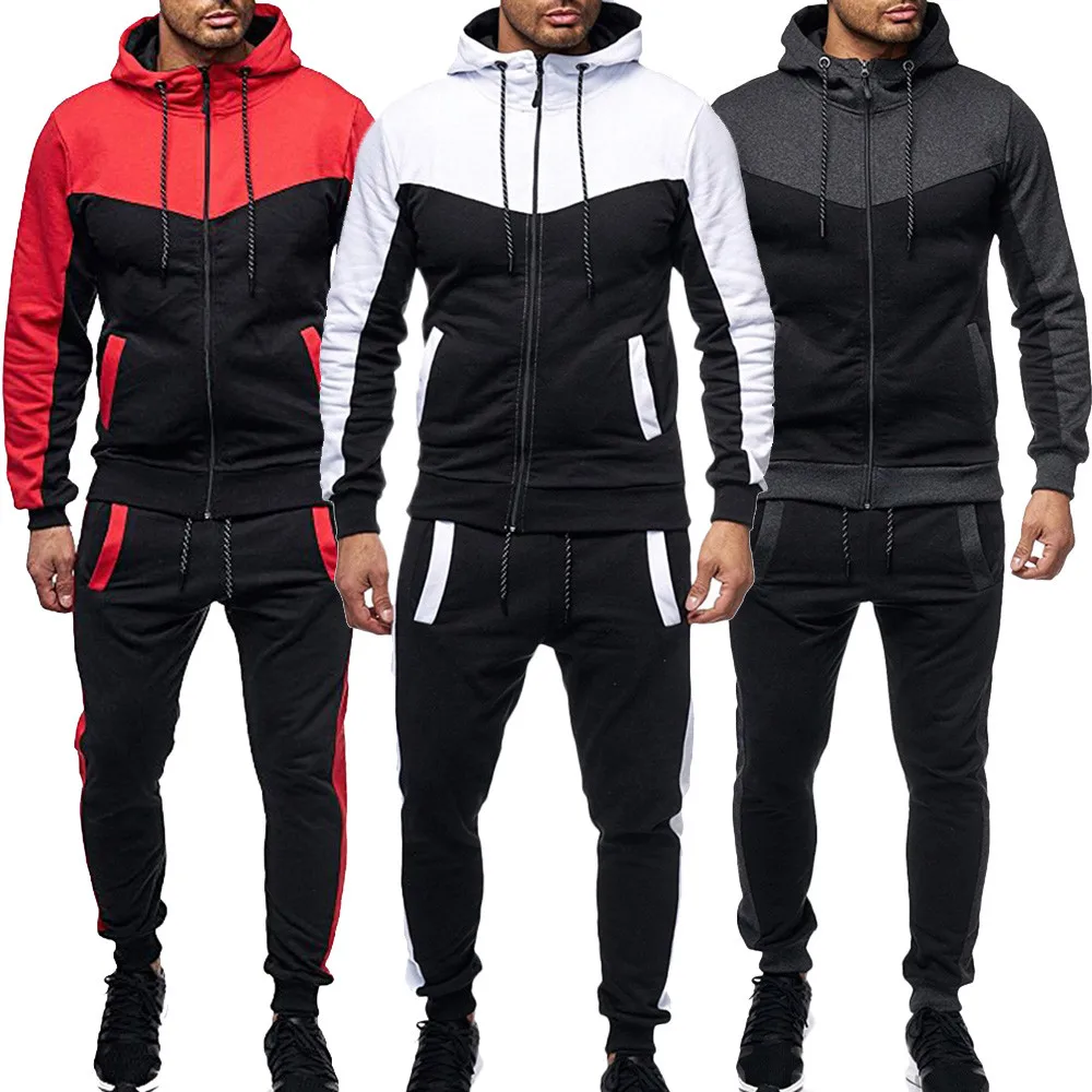 Men Casual Set Hooded Solid Patchwork 2020 Autumn New Men's Sportswear Hoodies+Pants 2PCS Sets Hip Hop Street Loose Tracksuits | Спорт и