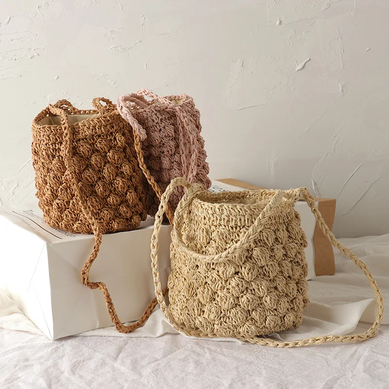 

Personality Hand-woven Straw Fruit Pineapple Children Cossboday Bag Japanese Solid Color Mini Shoulder Bag Handbag