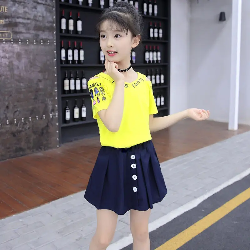 Комплекты одежды для девочек новинка 2020 года летняя футболка юбки мини-комплект