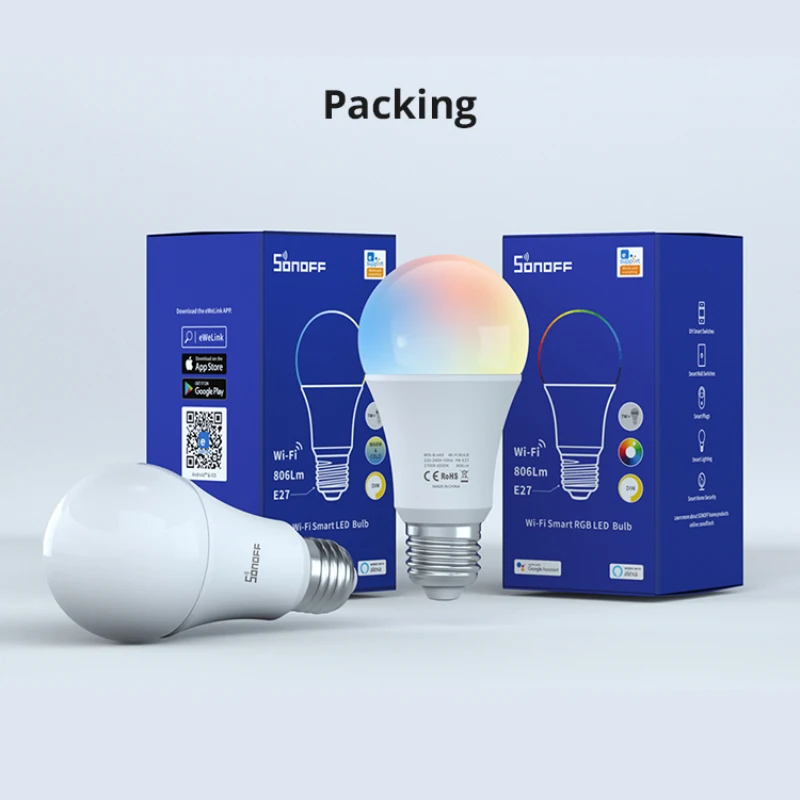 

SONOFF 9W WiFi Smart LED Bulbs Dimmable RGB Lamp eWeLink APP Control Automation,Work with Alexa Google Home,B02-B-A60/B05-B-A60