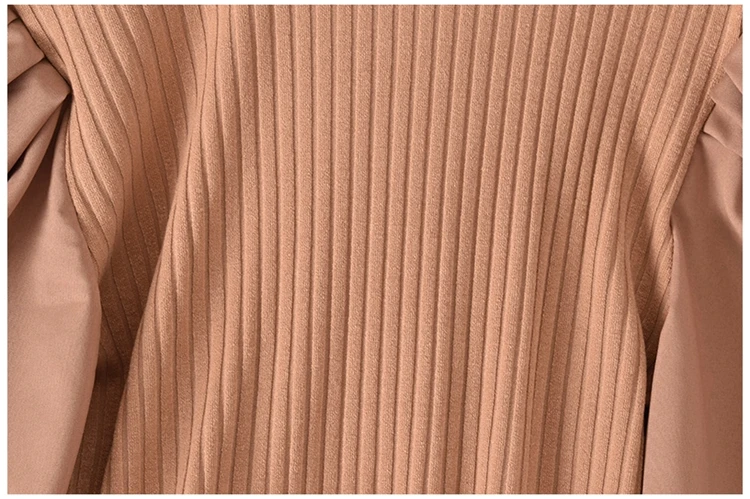 

Autumn 2020 new puff long sleeve stitching fake two shirts slim knitted tops female fashion solid color shirts tops for women