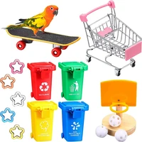 12pc bird training toy set includes bird skateboard toy garbage cans bird basketball toy mini shopping cart plastic star
