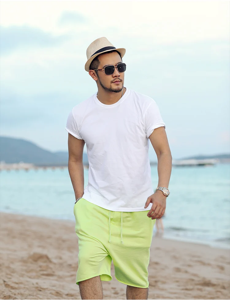 Летняя Базовая однотонная мужская футболка из чистого хлопка с круглым вырезом и