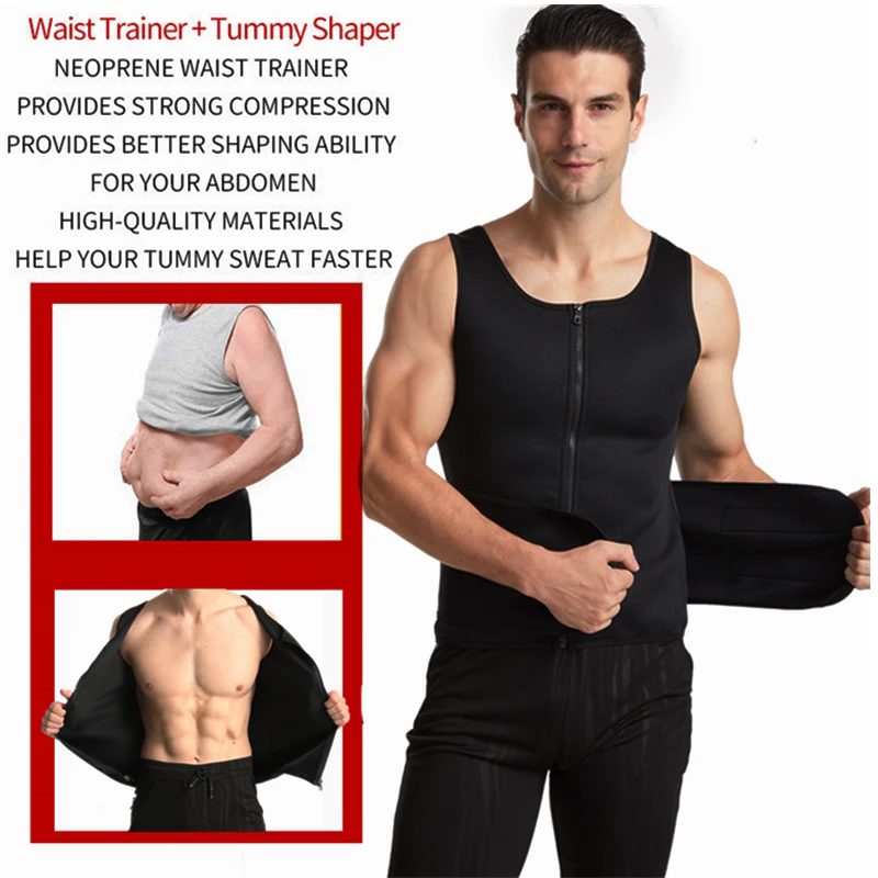 LAZAWG Mens Gym Neoprene Body Shapers Vest Sauna Sweat Suits Slimming Belly Tank Tops Cinchers Modeling Strap Waist Trainer Belt