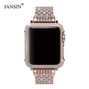 Роскошный чехол со стразами + ремешок из нержавеющей стали для Apple Watch Series 7 6 5 4 браслет iWatch 41 мм 45 мм 38 мм 42 мм 40 44 мм Correa
