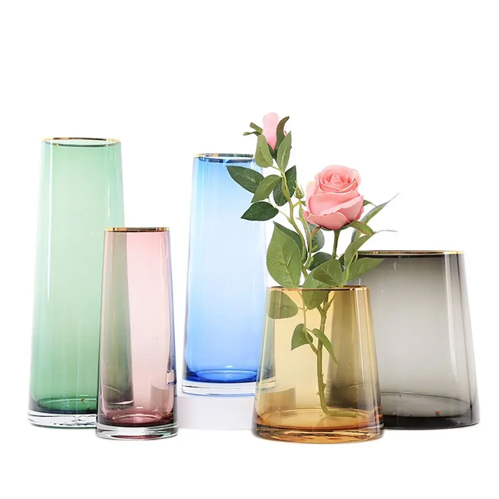 Прозрачная стеклянная ваза в скандинавском стиле большая декоративная для