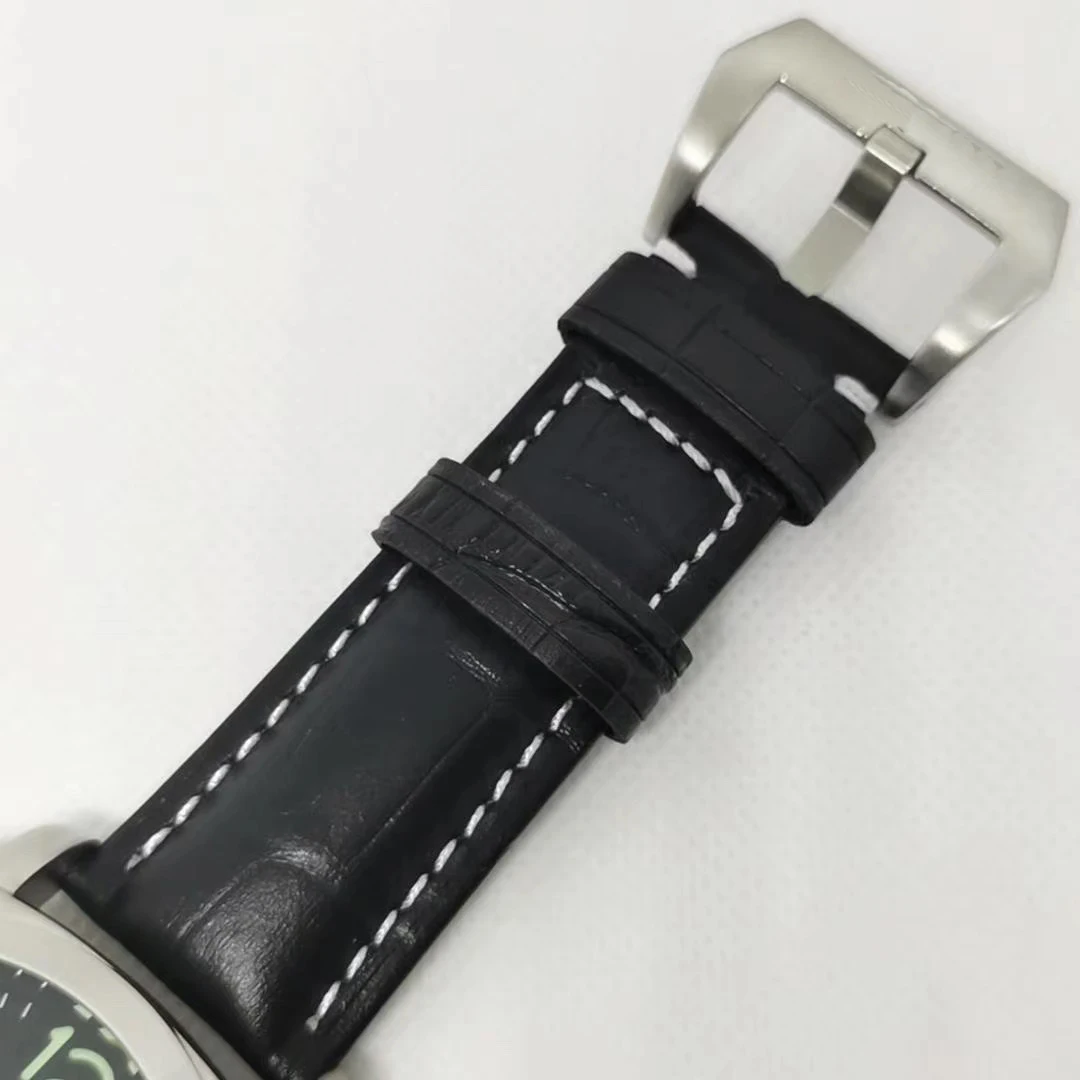 

Luxury Brand New Men Automatic Mechanical Sapphire Stainless Steel Watches Black Case Silver Leather Green Luminous 8 Days GMT