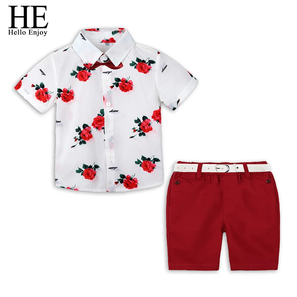 LT111 red HE Hello Enjoy/Летняя одежда для мальчиков детская одежда с героями мультфильмов футболка с короткими рукавами и принтом+ шорты, костюм пляжная одежда - Цвет: LT111 red