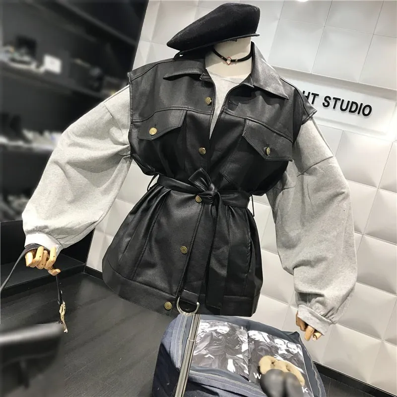 Женский Байкерский жилет черный из искусственной кожи на кнопках без рукавов