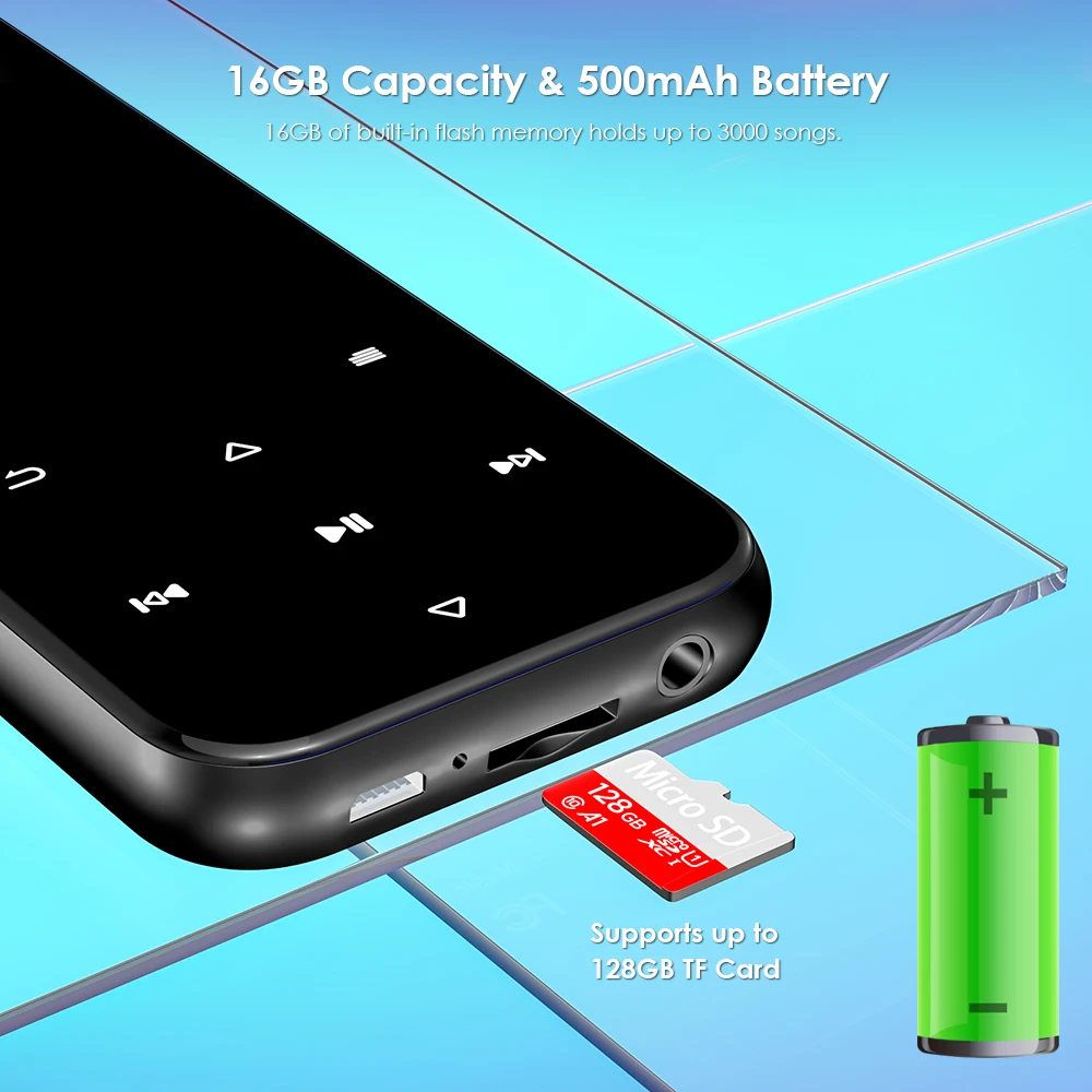Qosea MP3-плеер с Bluetooth 4,2 HiFi музыкальный плеер с динамиком сенсорной кнопкой 2,4 дюйма экран Аудио Электронная книга радио встроенный 16 Гб
