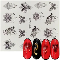 1pcs flower slider nail sticker water transfer black floral butterfly decals nail art tattoo manicure wraps accessories
