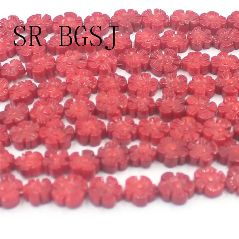 Бесплатная доставка натуральные 10 11 мм Монета двойной резной цветок красный коралл драгоценные камни бисер