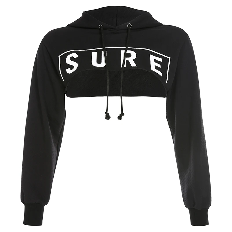 HEYounGIRL Casual Harajuku Crop Top Hoodie Long Sleeve Black Hoodies Sweatshirt Women Printed Loose Streetwear Pullover Autumn
