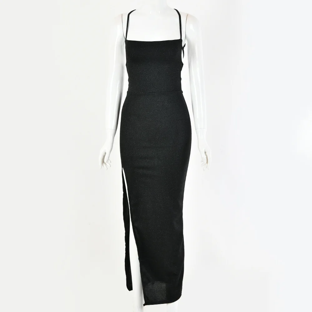 

Sexy Sequins Women Side Split Backless Bandage Dresses 2021 Summer Bodycon Elegant Slim Party Dress Clubwear Maxi Long Dress