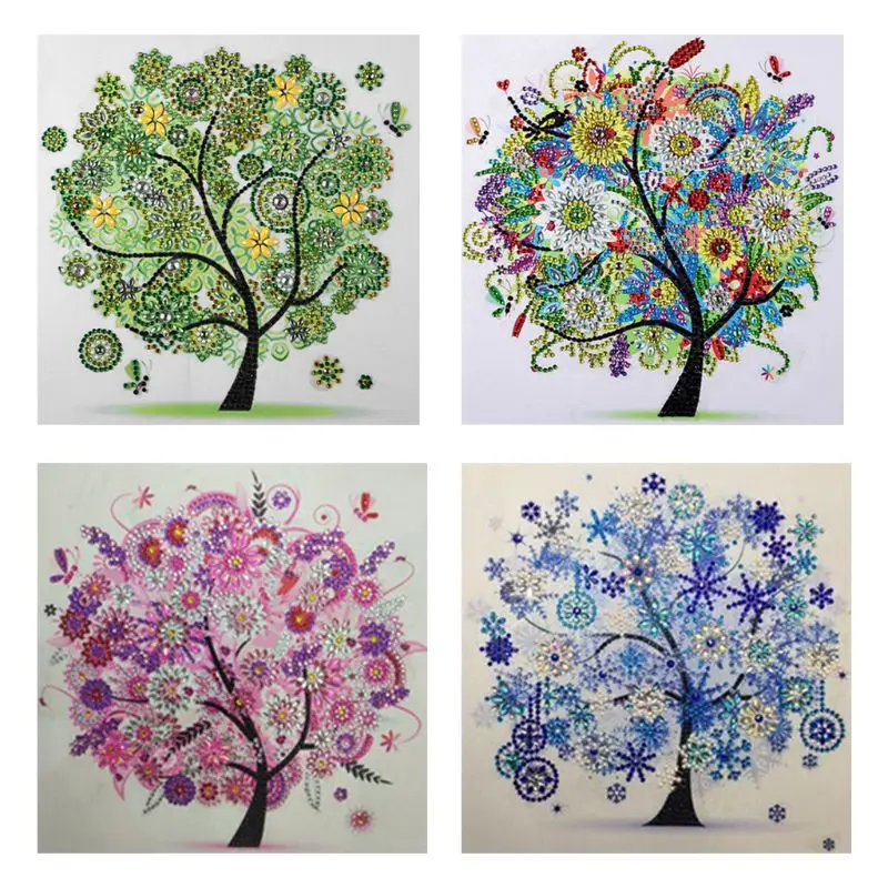 4 Sets 5D DIY Special Shaped Full Diamond Art Different Shape Seasons Drawing Tree Cross Stitch Point Drill Painting | Дом и сад