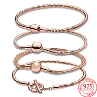 100 real 925 sterling silver rose gold romantic moment snake chain basic chain charm bracelet ladies birthday fashion gift