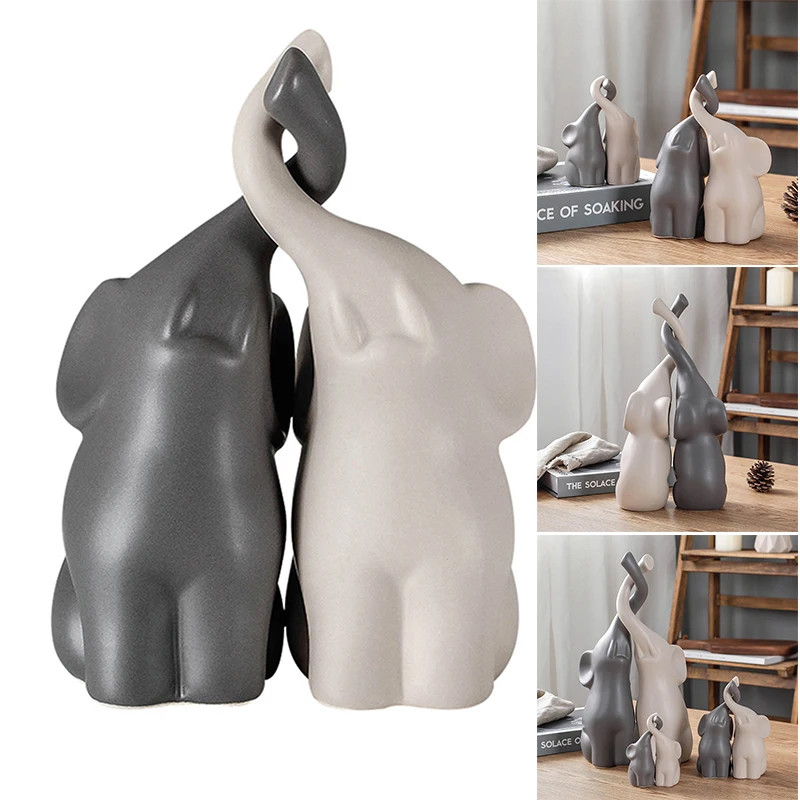 

Ceramic Ormament Set with Two-Elephant Shape Fashion Handmade Artwork Abstract Suit for Office Living Room Ormament Set