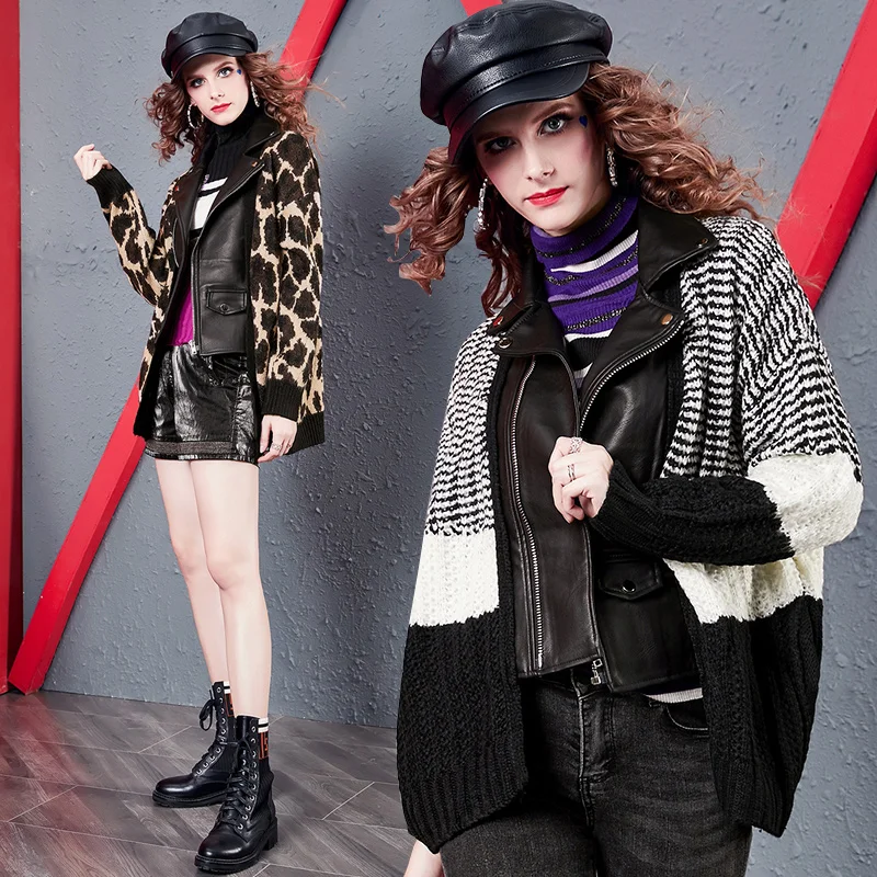 

2019 Winter Women Black Jacket Turn-down Collar Leopard Spliced Office Lady Jacket Zipper Long Sleeve Cotton Coat Womens Jacket