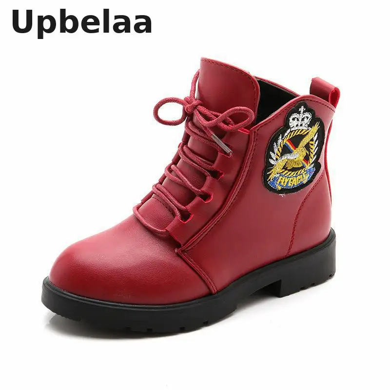 Autumn winter New Girl Martin Boots Shoes For Girls Children Warm Fashion PU Leather Waterproof Boots Kids Snow Boots Boys Shoes