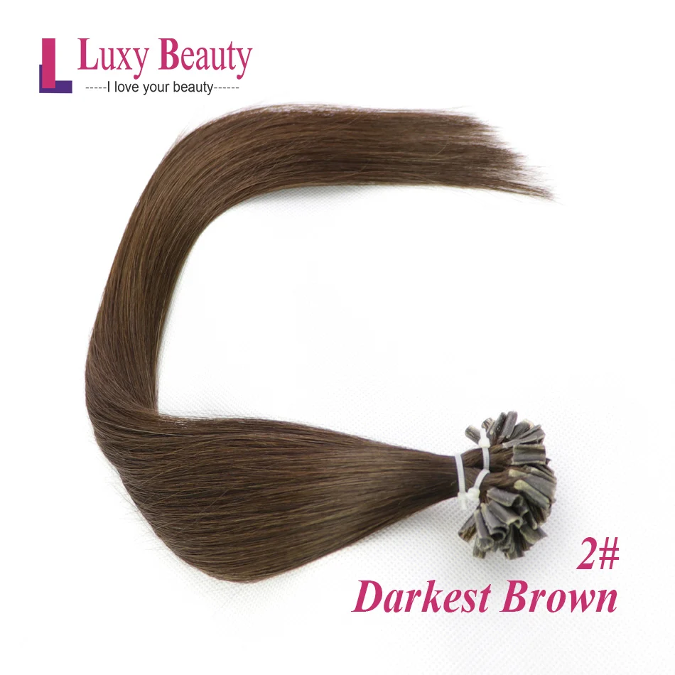 #2 LuxyBeauty волосы на ногтях Remy человеческие волосы для наращивания 1 г/шт. 1"-22"#2 темно-коричневый Кератиновый прямой - Цвет: #2