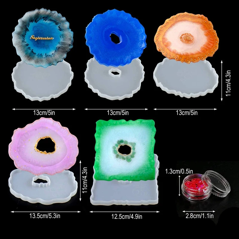

17 PCS Coaster Resin Molds Set- Large Size Irregular Hollow Agate Hollow 12 Coaster
