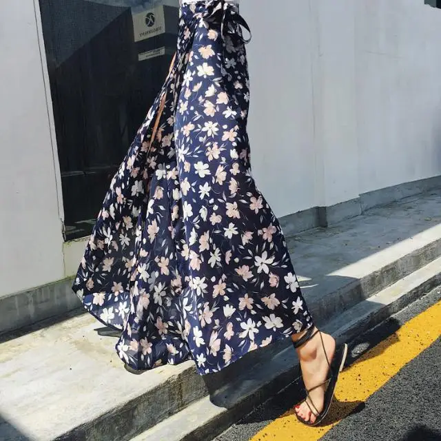 Юбка с запахом Пляжная длинная юбка высокой талией платье разрезом и принтом