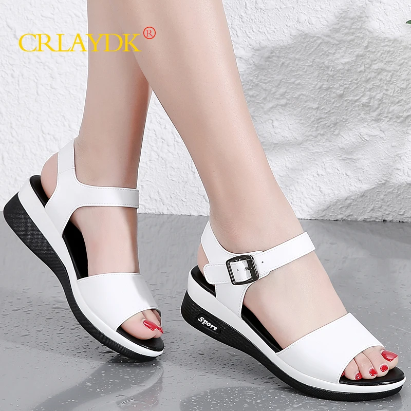 CRLAYDK Women's Fashion Slide Sandals Casual Summer Girls Flat Strap Leather Peep-toe Wedge Roman Shoes Beach Outdoor Slippers