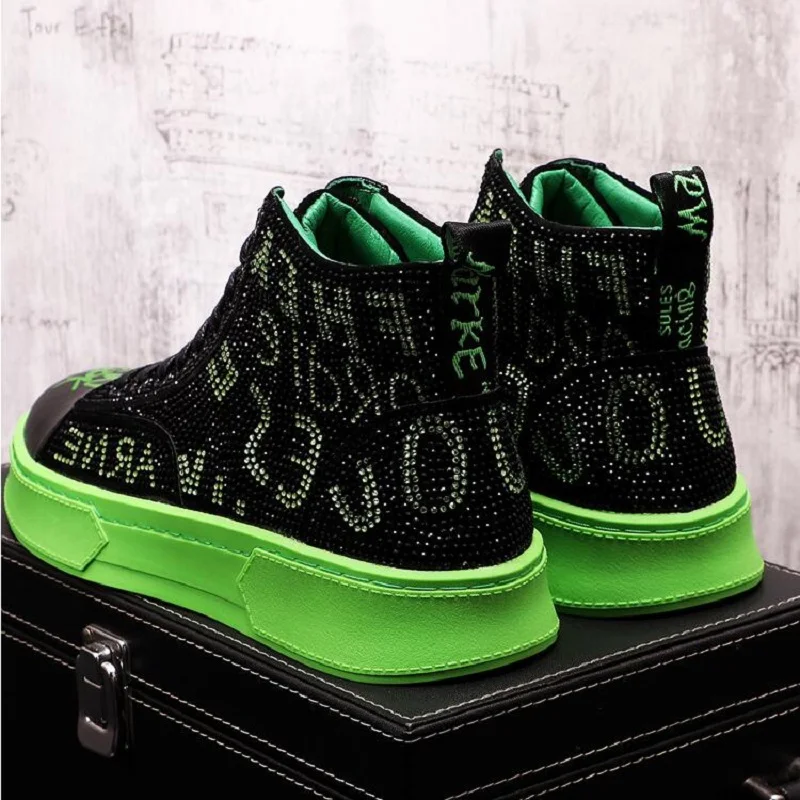 New Green Yellow Designer Men's high quality Studded Rivet Spike rhinestone Casual Shoes British Man Trending Leisure Male | Обувь