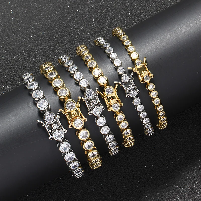 

3mm 4mm 5mm Hip Hop Bling Iced Out Round Cubic Zircon Tennis Chain Bracelets Women Men 1 Row CZ Link Chain Jewelry