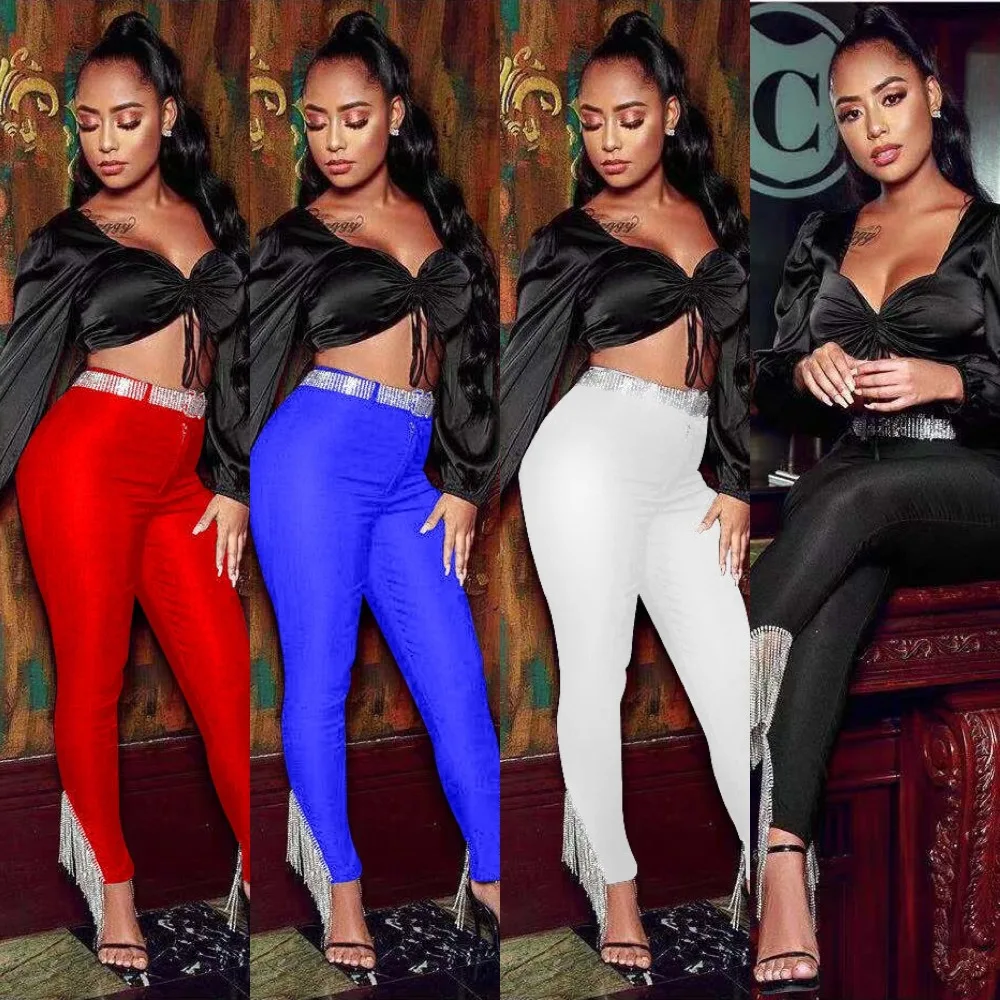 

Elegant high quality sexy women 2020 black red blue pants bodycon bandage jumpsuits wholesale