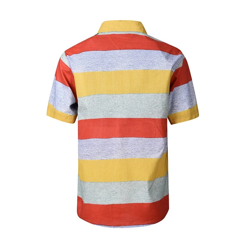 Бренд 100% Хлопок Полосатая летняя футболка с коротким рукавом рубашки отложным