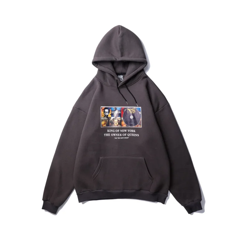 

2021 Funko Pop Record Print Brown Fleece Mens Oversized Hoodies Pullover Cotton Hip Hop Hooded Sweatshirt Extra Long Punk Jacket
