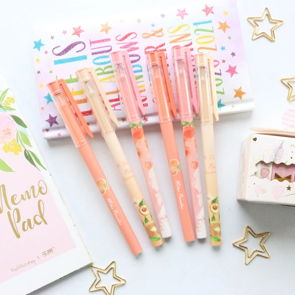 Domikee Cute kawaii cartoon fruit series office school gel pens 0.5mm candy student writing pens set stationery supplies 6pcs