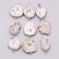 natural white gem stone connector geode silver color irregular bracelet accessories druzy quartz crystal connector pendant charm