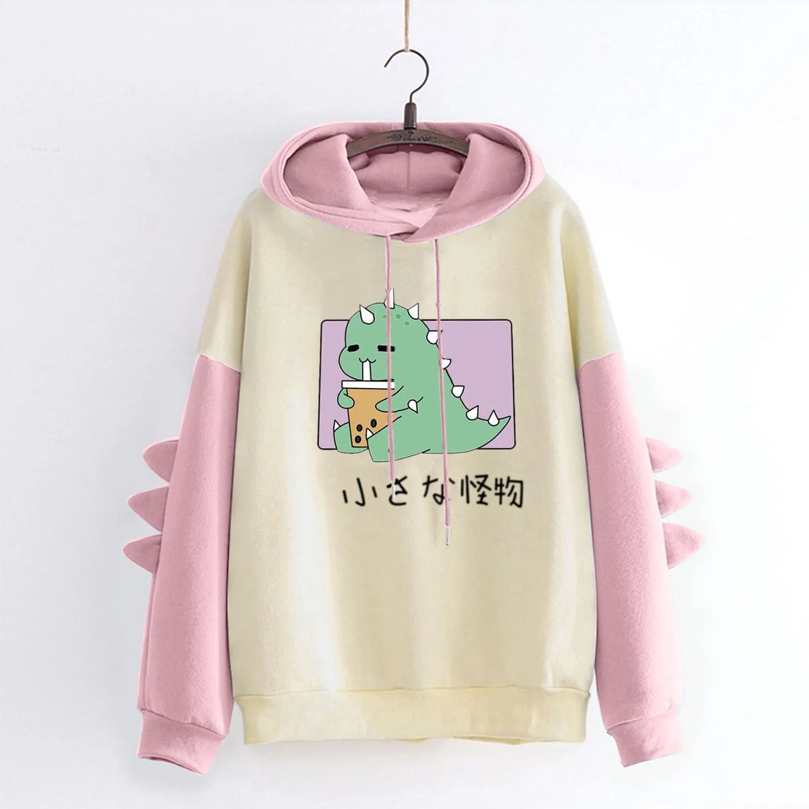 Hoodies Women Fashion Splice Dinosaur Print Sweatshirt Tops Casual Long Sleeve Harajuku Clothes Streetwear Oversized Hoodies
