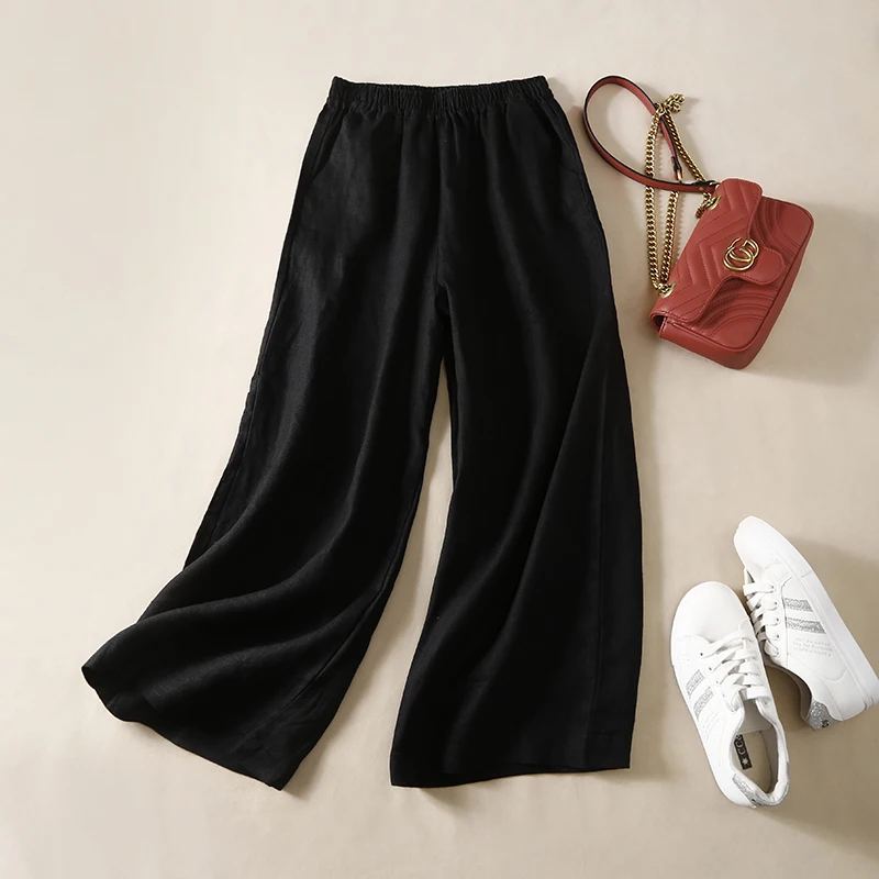 Брюки из хлопка и льна с широкими штанинами новинка 2020 стильные художественные