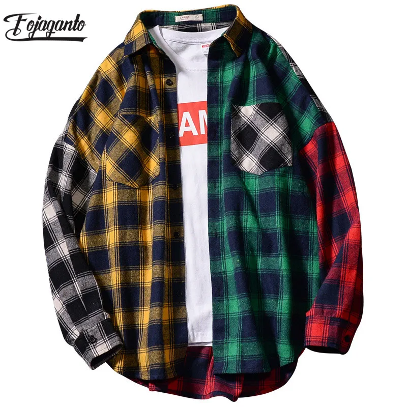 

Мужская Повседневная рубашка в клетку, с длинным рукавом, в стиле хип-хоп