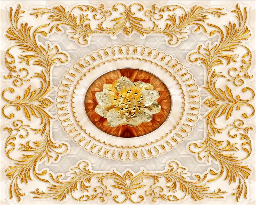 BEIBEHANG Floor 3D Wallpaper European Style Living Room Luxurious Gold Rose Marble Abstract Pattern 3d flooring papel pintado - купить по