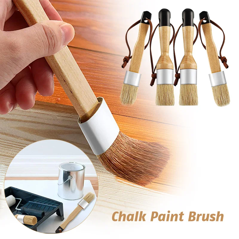 

4PCS Bristles Chalk Wax Brushes Flat And Round Chalked Paint Brush Wax Furniture Brushes Multi-Use Brushes For Tables Chairs