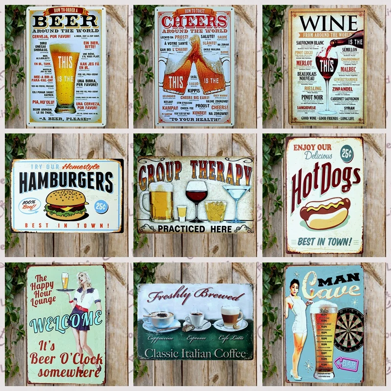 [Kelly66] пивные собачьи гамбургеры кофейная еда стиль домашний декор Настенная