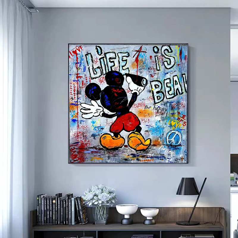 

Disney Graffiti Art Life Is Beautiful Mickey Mouse Canvas Painting Posters and Prints Wall Art for Living Room Decor