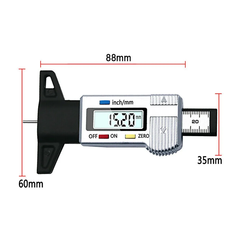 

Gauge LCD Digital Depth Metric Motorbike Plastic Shoe Pad Silver Tester