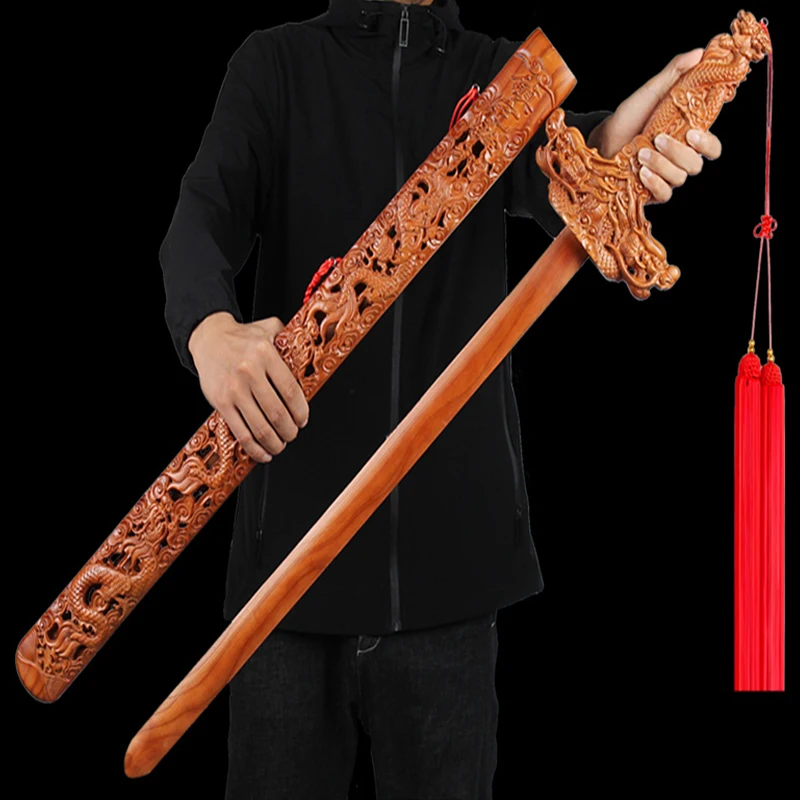 Искусственная кожа и благоприятный удачу персиковый деревянный меч твердый 100 см