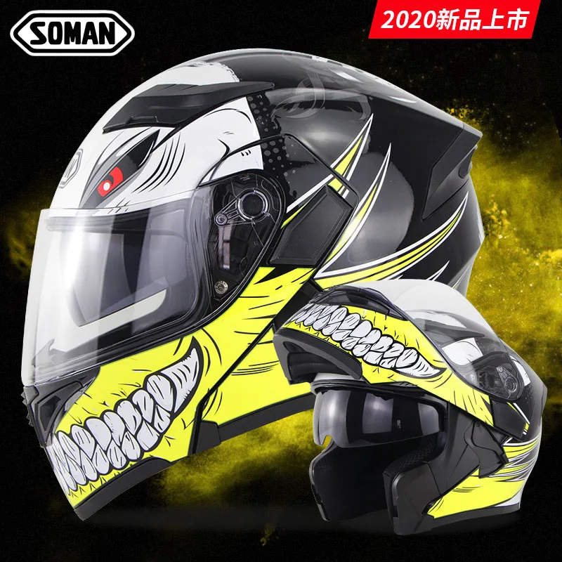 Мотоциклетный шлем SOMAN Casco защитный с двойными линзами на все лицо аксессуары для