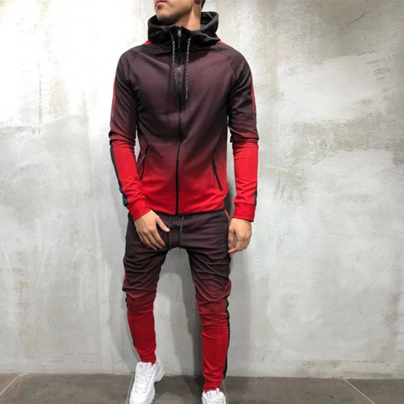 

New Sportswear Set Men 's Spring Autumn Zipper Sweatshirt Series 3d digital gradient color Man Jogging Sports Suit Two - piece