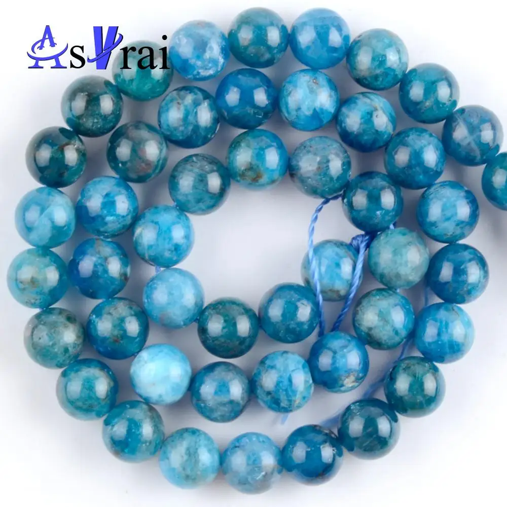 Натуральный голубой камень Апатит Круглые бусины Свободные для изготовления