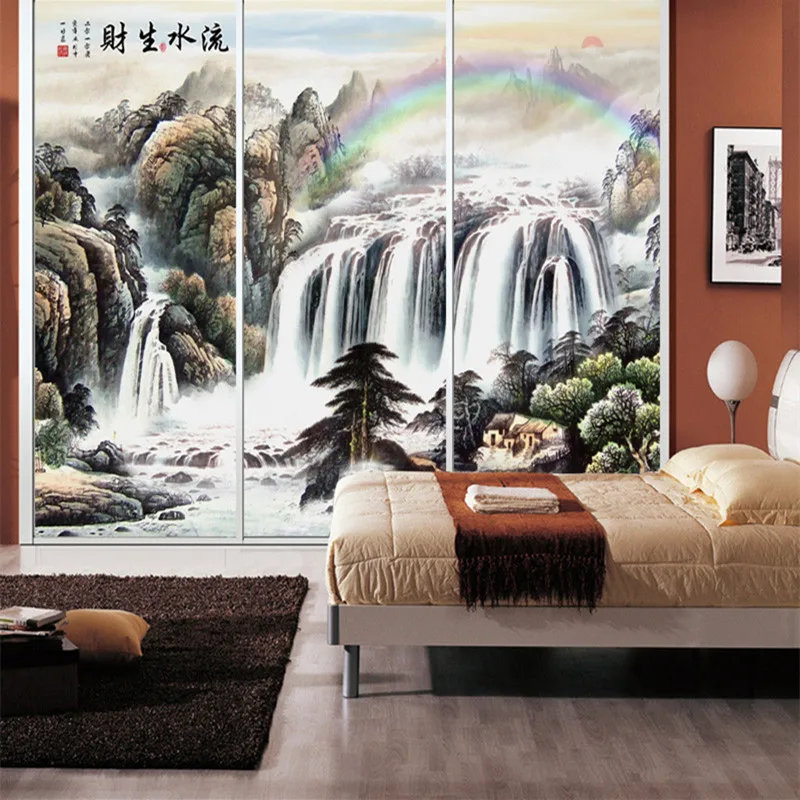 60x90 см матовая пленка с рисунком горной реки и чернил для спальни гардероба
