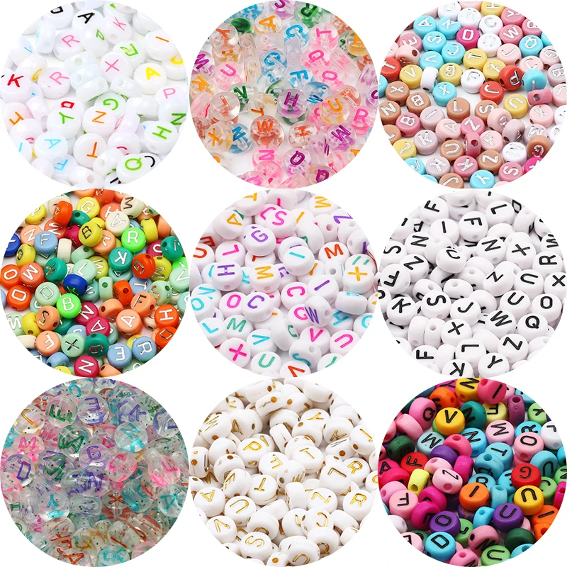 

100pcs Round Mixed Letter Beads Digital Heart Luminous Acrylic Beads For Jewelry Making Diy Bracelet Accessories Wholesale
