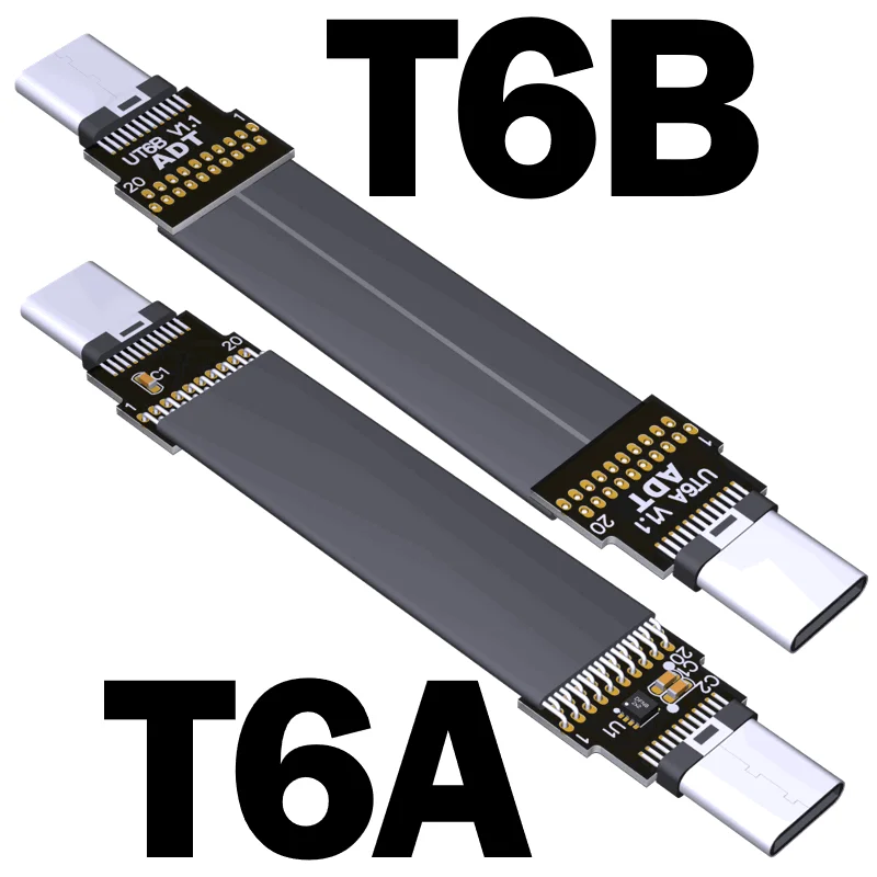 Short Black FFC USB C FPV Flat Slim Thin Ribbon FPC Cable USB 3.2 Type-C 90 Degree to USB-C Gen2x2 20G/bps for sync and Charging